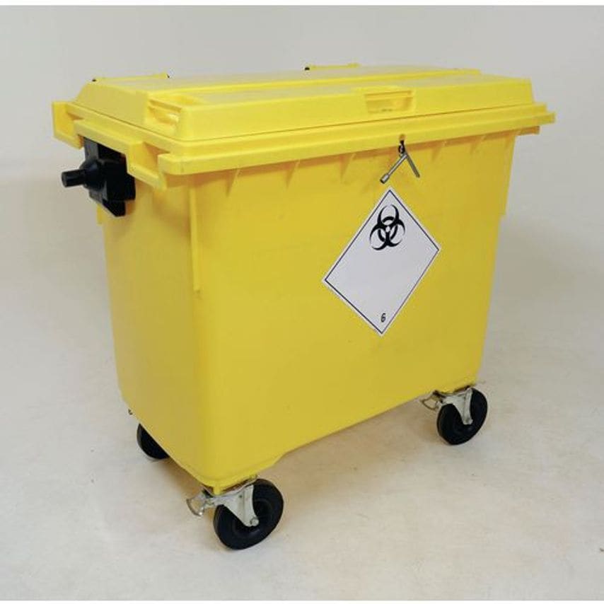 Slingsby Lockable Clinical Waste Wheelie Bin 660L 4 Wheeled Yellow