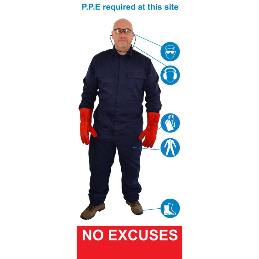 Fabufacture Life Size PPE Sign - Normal Overalls Boots + Glasses + Ear + Protect