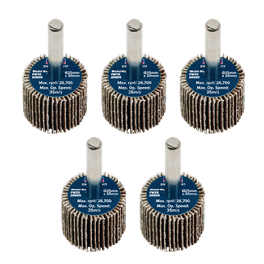 Sealey Flap Wheel 25 x 20mm 6mm Shaft 60Grit - Pack of 5 - FW2520605