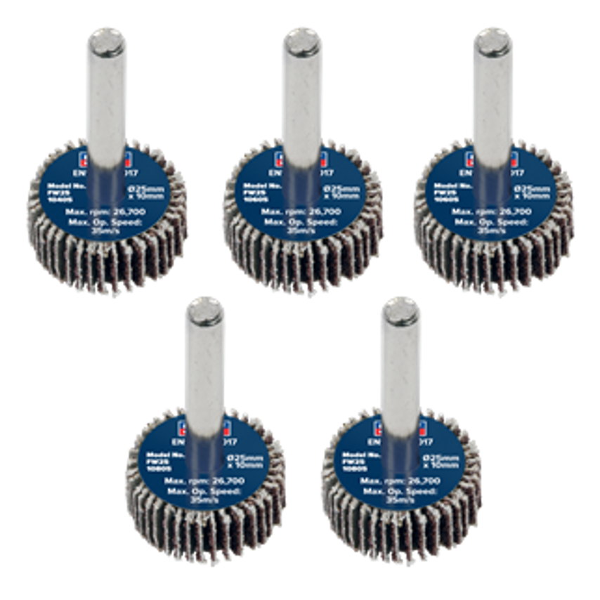 Sealey Flap Wheel 25 x 10mm 6mm Shaft Assorted Grit - Pack of 5 - FW2510ASS  - Picture 1 of 1