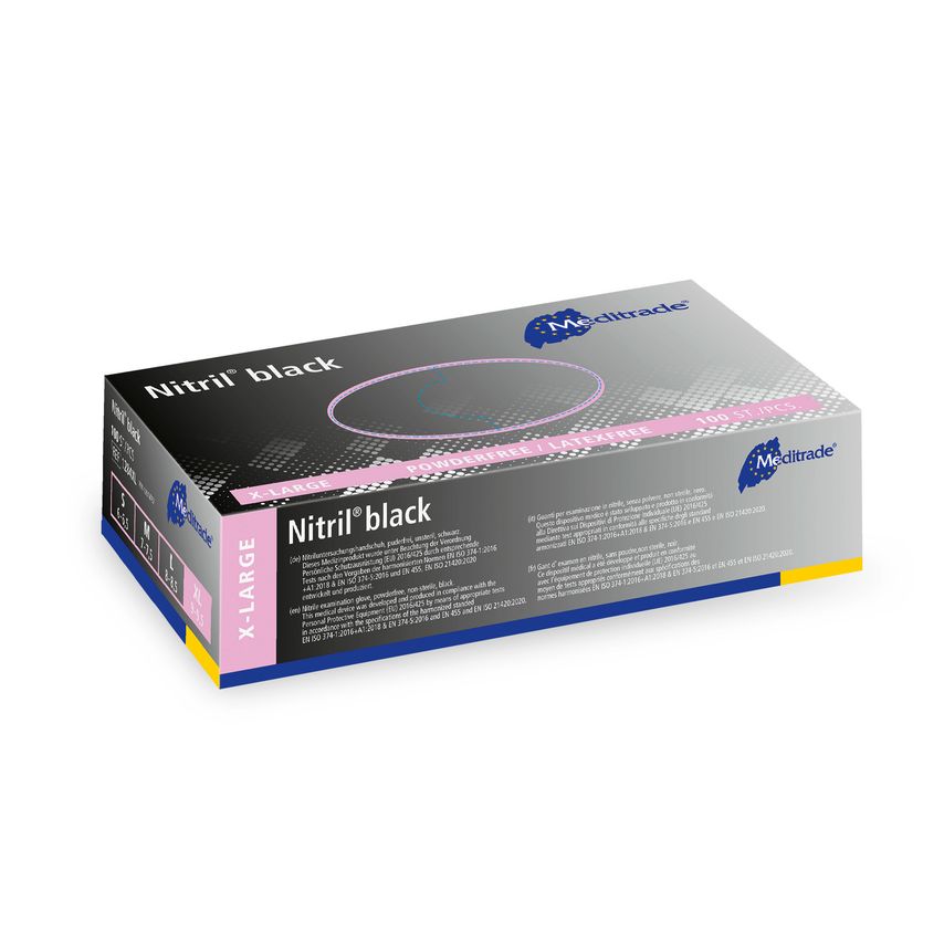 Nitrile Black Examination Glove In Pure Nitrile Powder Free XL (Size 9), Pack of 100