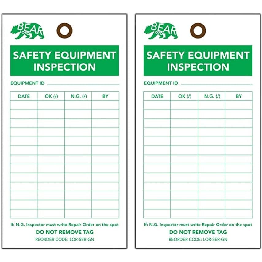 BearLOTO Safety Equipment Inspection Tag Green 20 Pack