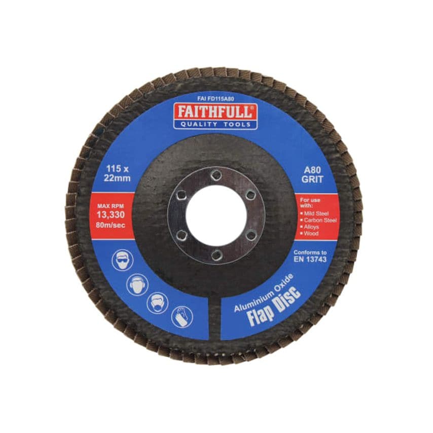 Faithfull Aluminium Oxide Flap Disc 115 X 22mm 80 Grit  - Picture 1 of 1