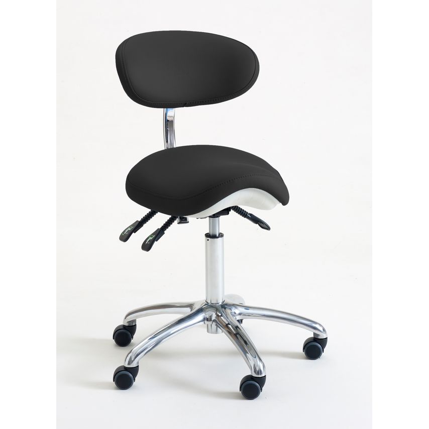 Rhodes + Scholes Wide Saddle Stool With Backrest, Locking Castors, Gingersnap