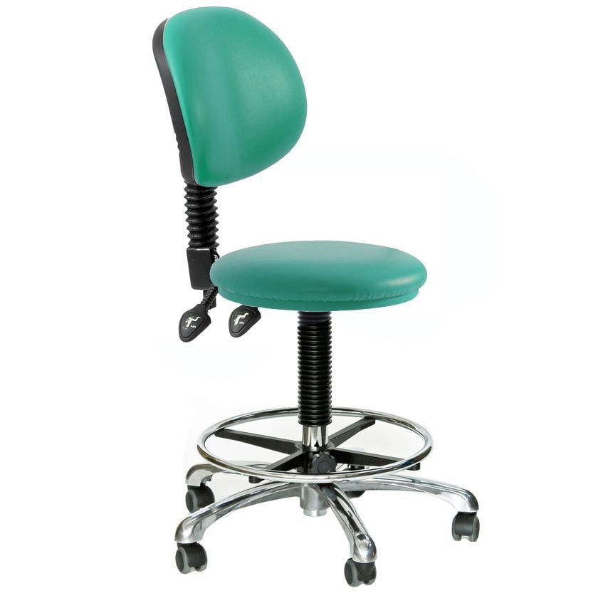 Rhodes + Scholes Round Stool With Back Rest With Locking Castors, Adjustable Foo