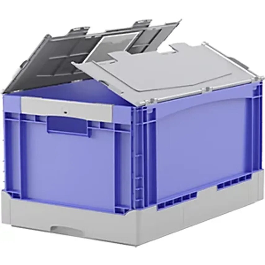 BITO-LAGERTECHNIK Eq Folding Box, with Grip Holes, Ribbed Base and Lid, LxWxH 60