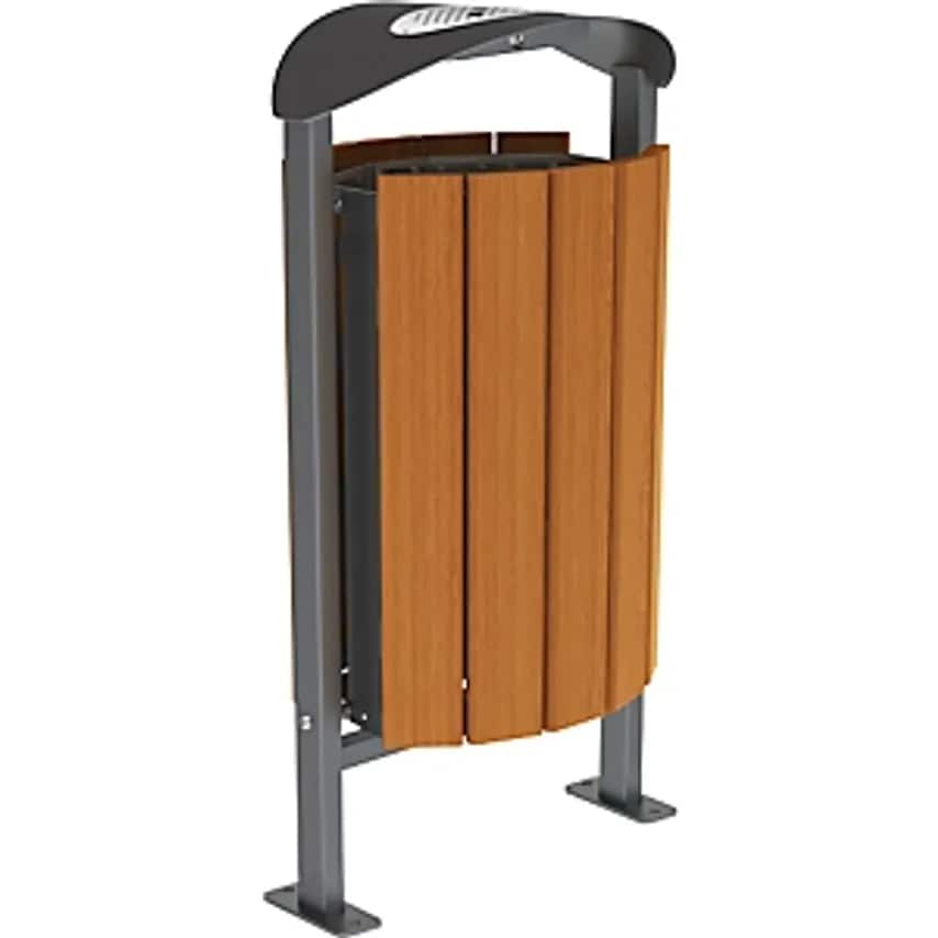 PROCITY Silaos Waste Basket with Ashtray, Steel/Oak Wood, Base Plate, Grey/Oak