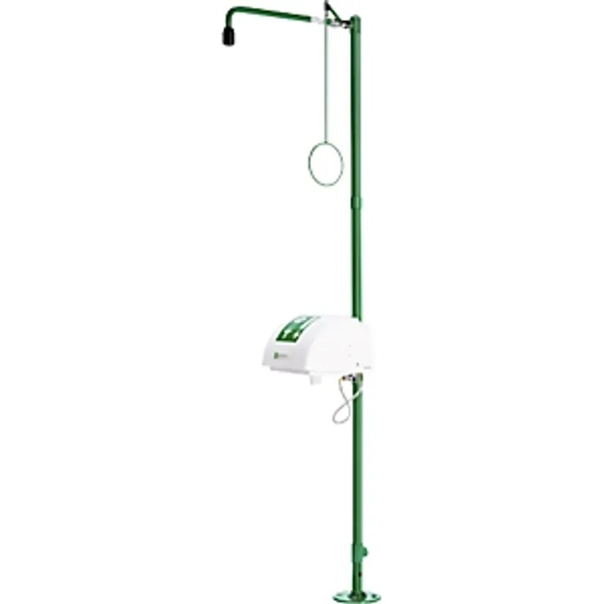 Classicline Body Emergency Shower, Free Standing with Eye Shower, Collection Basin and Cover, Green/Black