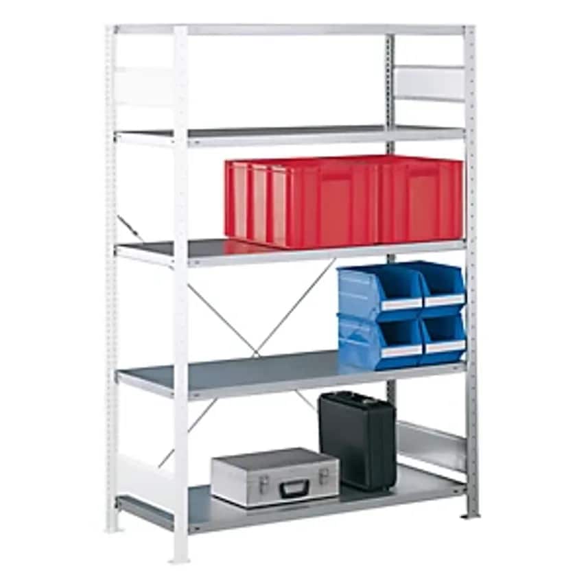 EUROKRAFTpro Boltless Shelving Unit, Single Row, Shelf WxD 1300 X 500 mm, Zinc P