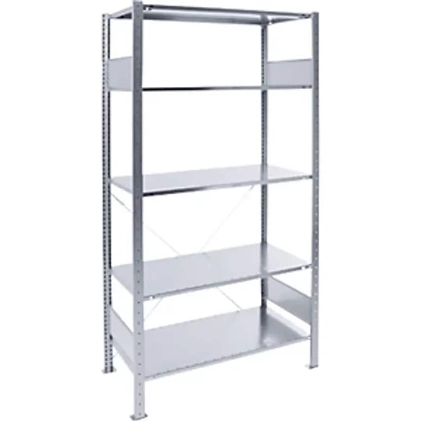 EUROKRAFTpro Boltless Shelving Unit, Single Row, Shelf WxD 1000 X 400 mm, Zinc P