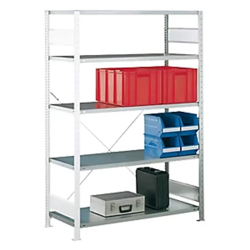 EUROKRAFTpro Boltless Shelving Unit, Single Row, Shelf WxD 1300 X 600 mm, Zinc P