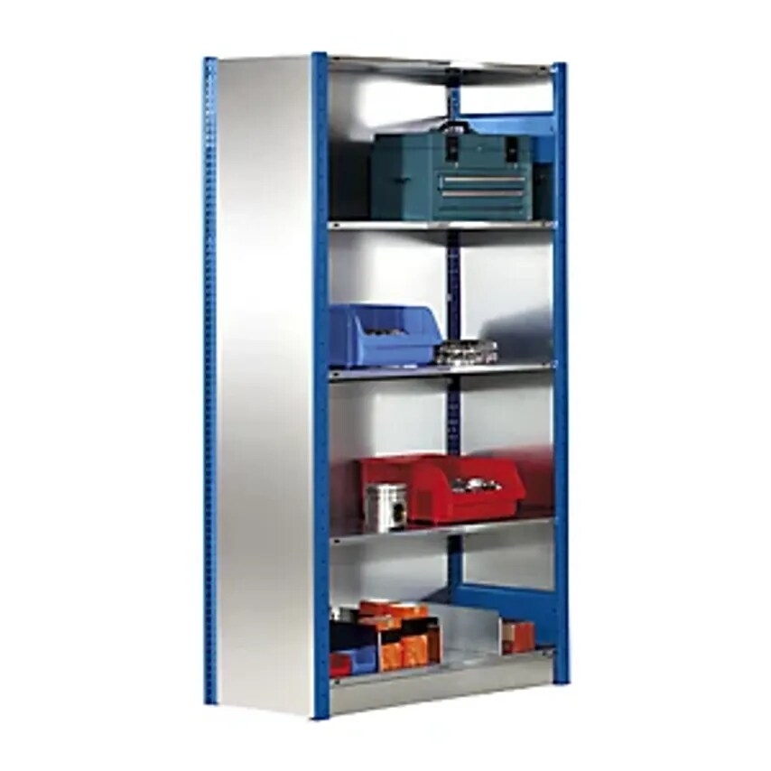 EUROKRAFTpro Boltless Shelving Unit, Single Row, Shelf WxD 1000 X 500 mm, Blue,