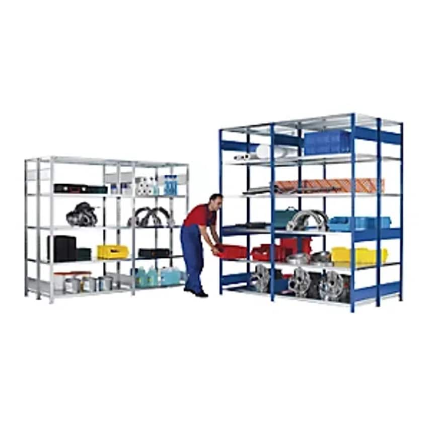 EUROKRAFTpro Boltless Shelving Unit, Double Row, Shelf WxD 1300 X (2 X 400) mm,