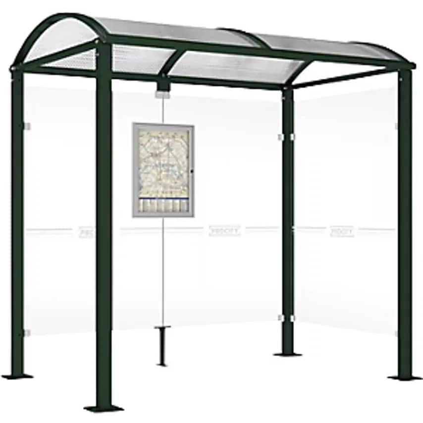 PROCITY Waiting Shelter, with Side Panel on Right, Width 2520 mm, Moss Green