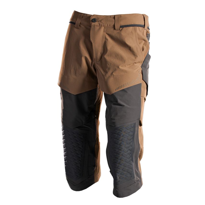 Mascot Customized 3/4 Length Trousers with Kneepad Pockets, Nut Brown/Black, W32