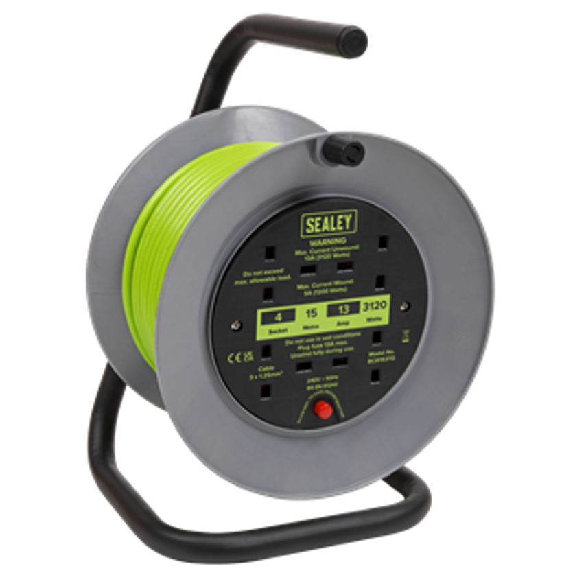 Cable Reel with Thermal Trip 4 X 230V 15m - Green