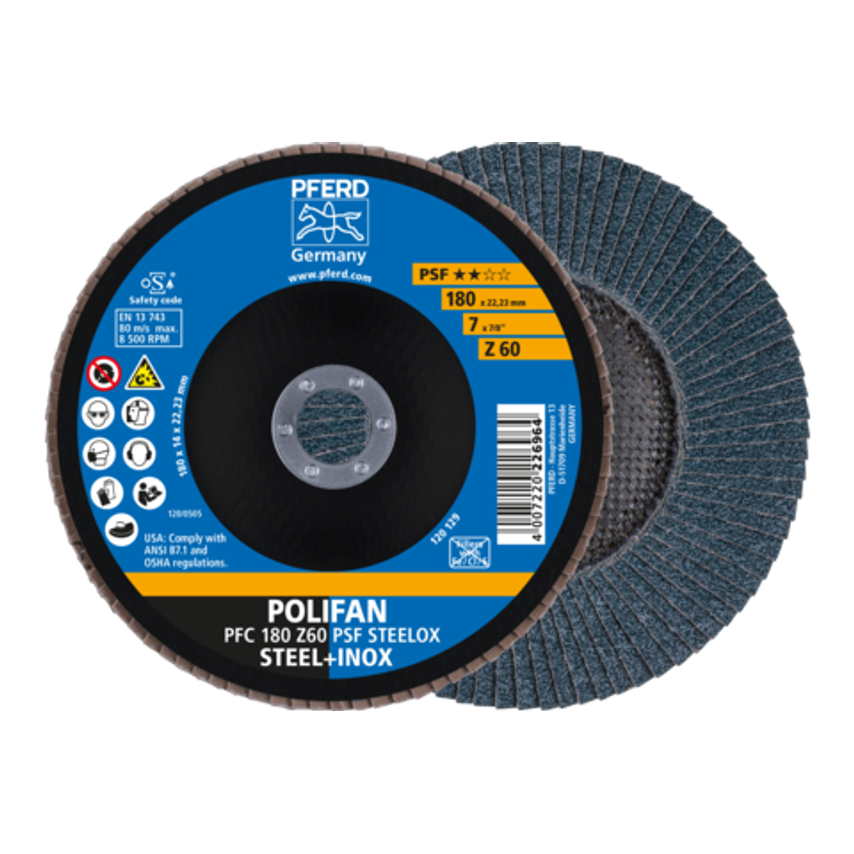 Pferd Polifan Flap Disc PFC 180X22.23 mm Conical Z60 Uni. Line Psf Steelox/1 Ste