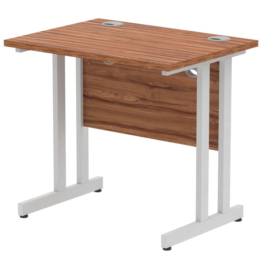 Straight Office Desks with Walnut Top and Black Cantilever Legs