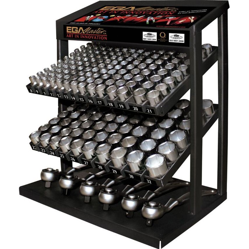 EGA Master Display of 233 Pcs. of Socket Wrenches 1/2" (8 - 32 mm) 6 Edges 65296