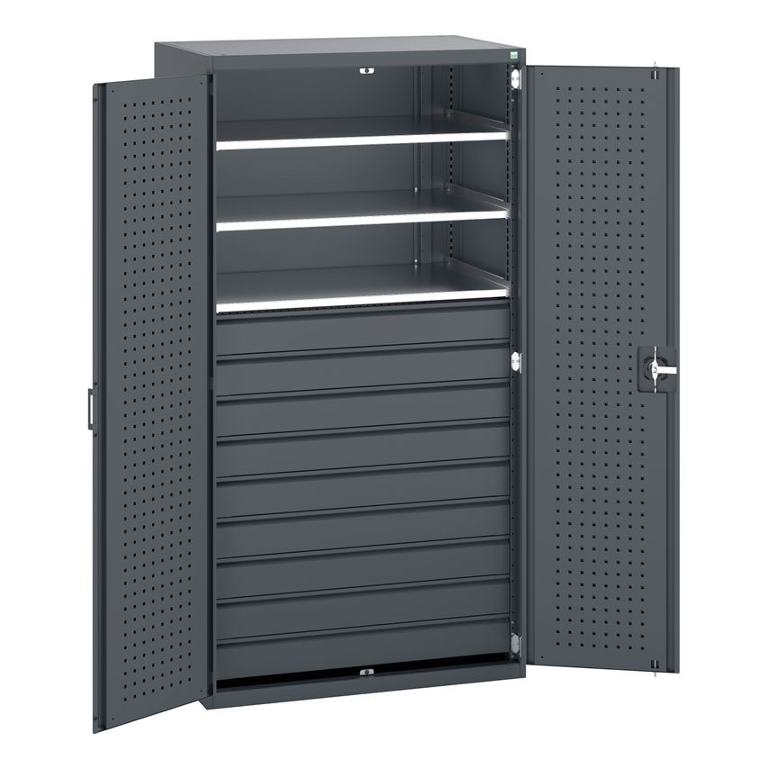 cubio Cupboard With Perfo Doors & 9 Drawers, 3 Shelves. WxDxH 1050x650x2000mm. R
