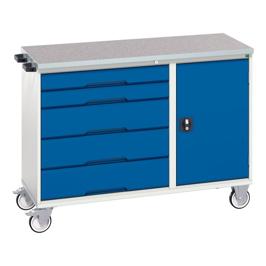 verso Maintenance Trolley With 5 Drawers, Door And Lino Top. WxDxH 1300x600x980m