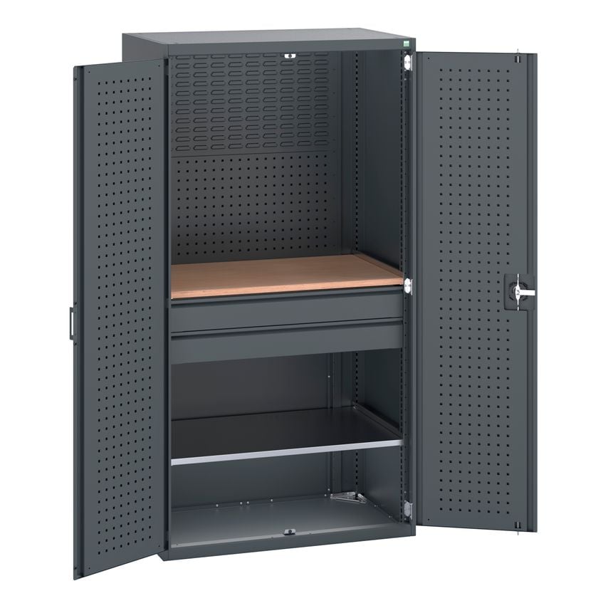 cubio Cupboard Perfo Doors Mini Workshop 1 Shelf 2 Drws. WxDxH 1050x650x2000mm.