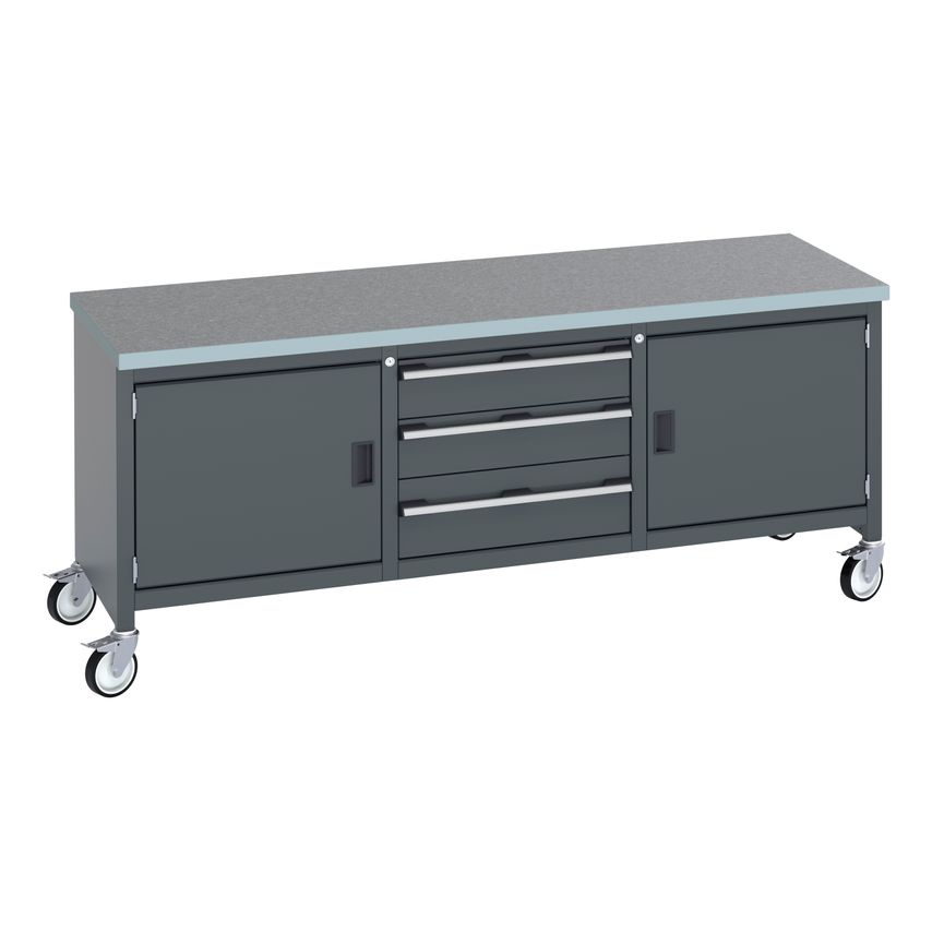 cubio Mobile Storage Bench (Lino) Full cupboard/3 Drw/Full Cupboard. WxDxH 2000x
