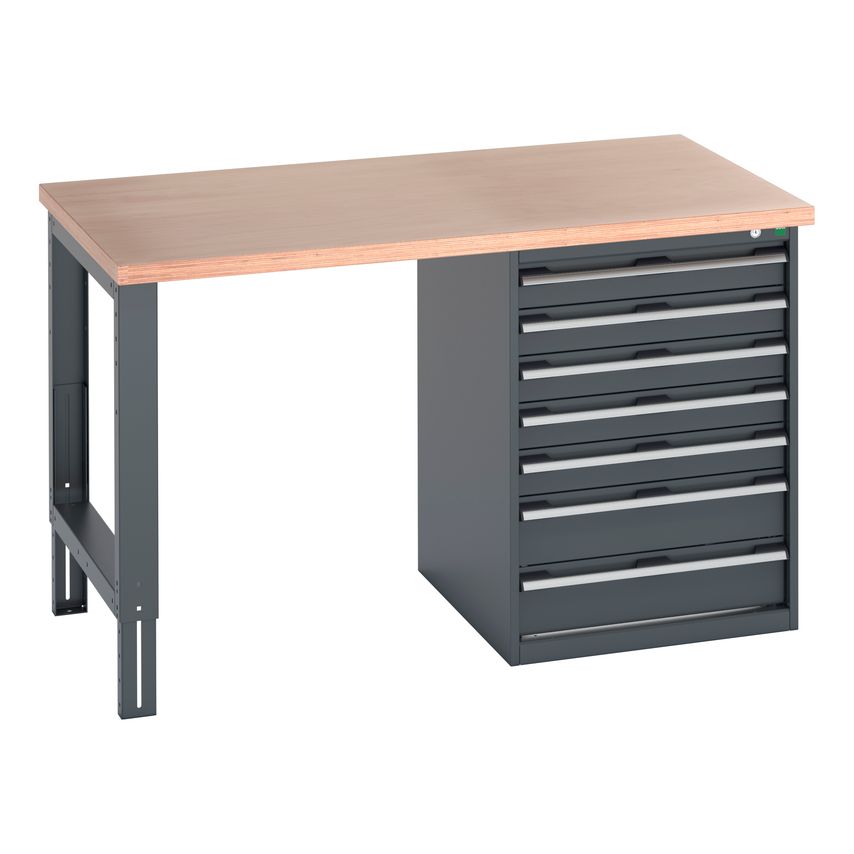 cubio Pedestal Bench (Mpx) With 7 Drawer Pedestal Cabinet. WxDxH 1500x900x940mm.