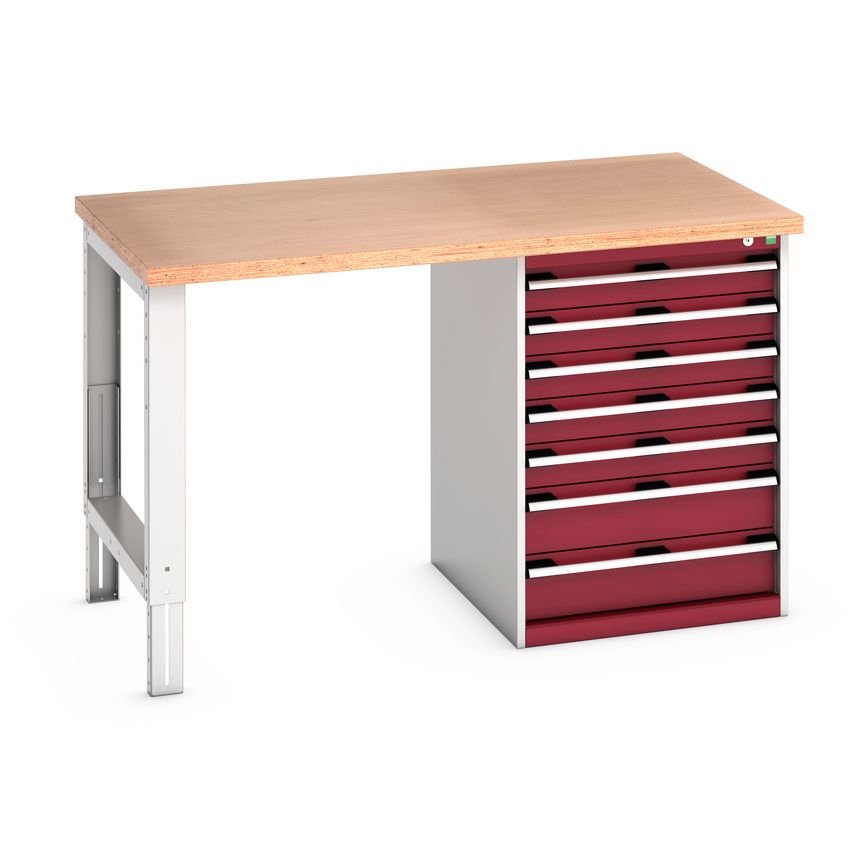 cubio Pedestal Bench (Mpx) With 7 Drawer Pedestal Cabinet. WxDxH 1500x900x940mm.