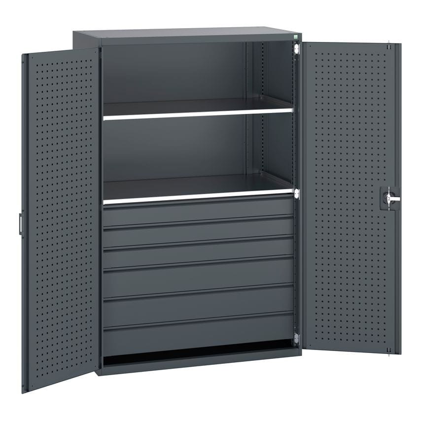 cubio Cupboard With Perfo Doors, 2 Shelves, 6 Drawers. WxDxH 1300x650x2000mm. Ra