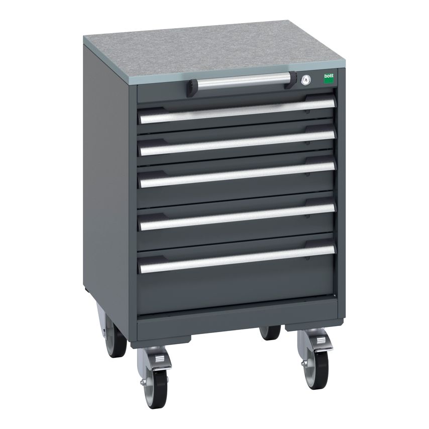 cubio Mobile Cabinet With 5 Drawers & Lino Worktop. WxDxH 525x525x790mm. Ral 701