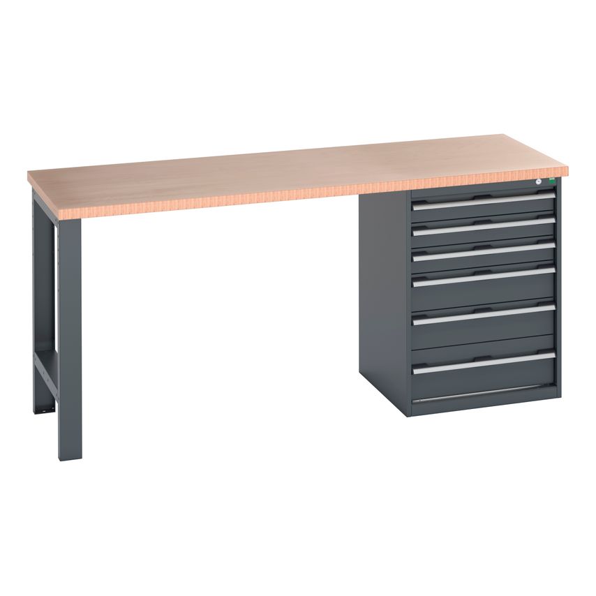 cubio Pedestal Bench (Mpx) With 6 Drawer Pedestal Cabinet. WxDxH 2000x750x940mm.