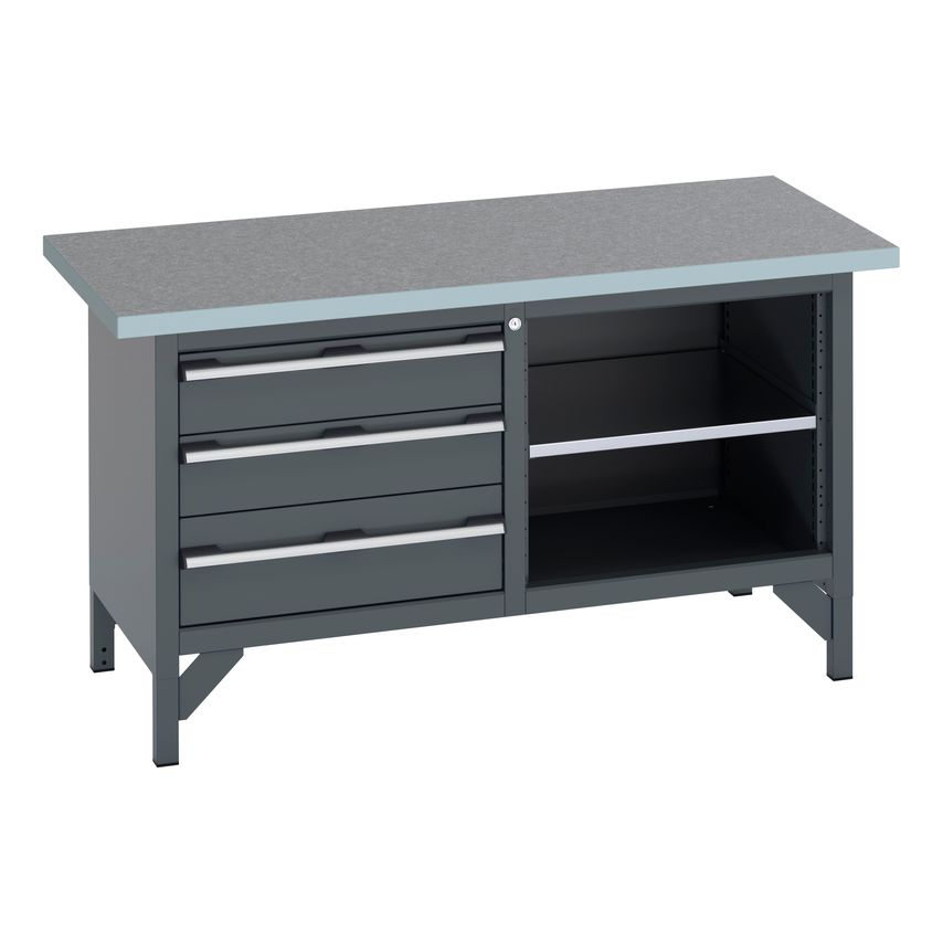 cubio Storage Bench (Lino) 3 Drawers/Mid Shelf. WxDxH 1500x750x840mm. Ral 7016/7