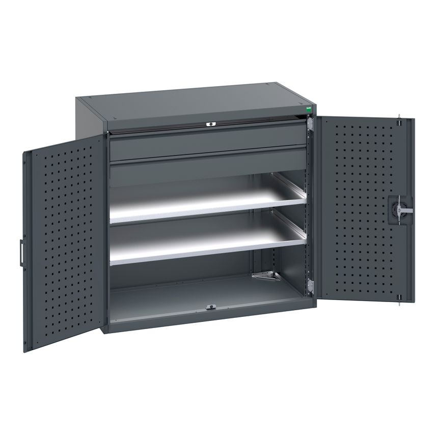 cubio Cupboard With Perfo Doors, 2 Shelves, 2 Drawers. WxDxH 1050x650x1000mm. Ra