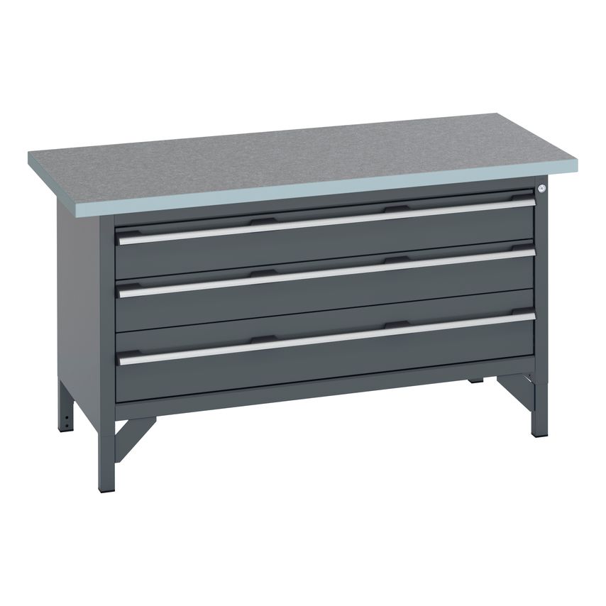 cubio Storage Bench (Lino) 3 Full Width Drawers. WxDxH 1500x750x840mm. Ral 7016/