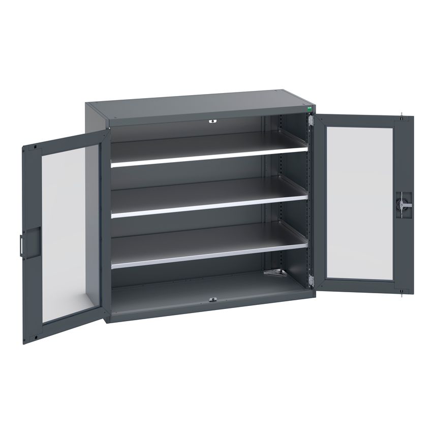 cubio Cupboard With Window Doors & 3 Shelves. WxDxH 1300x650x1200mm. Ral 7016/70