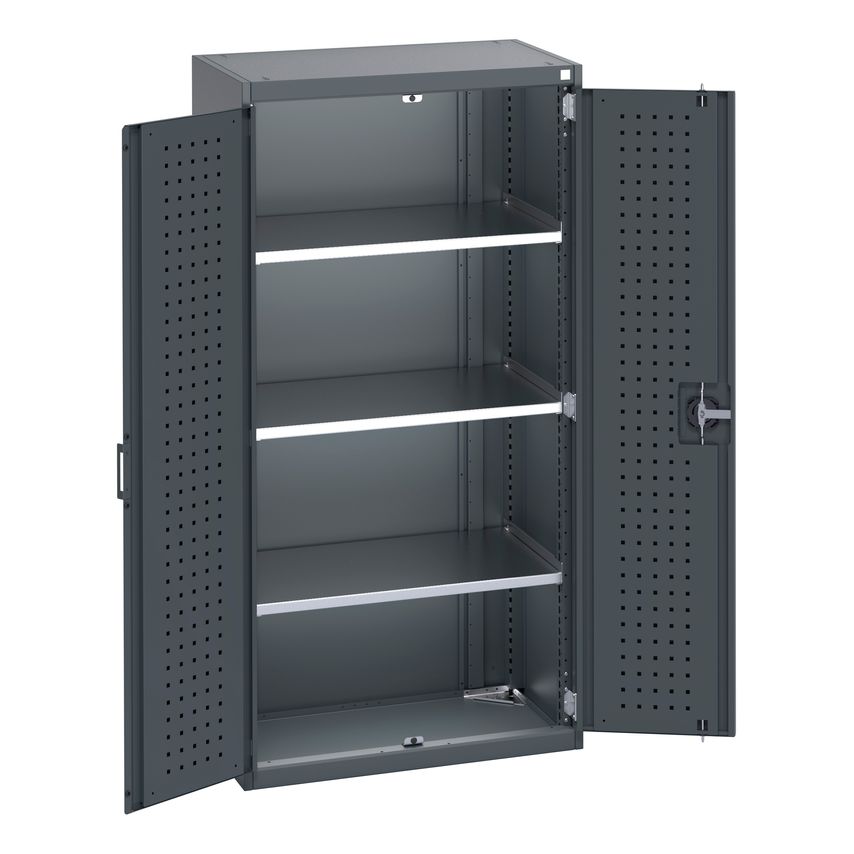 cubio Cupboard With Perfo Doors & 3 Shelves. WxDxH 800x525x1600mm. Ral 7016/7016