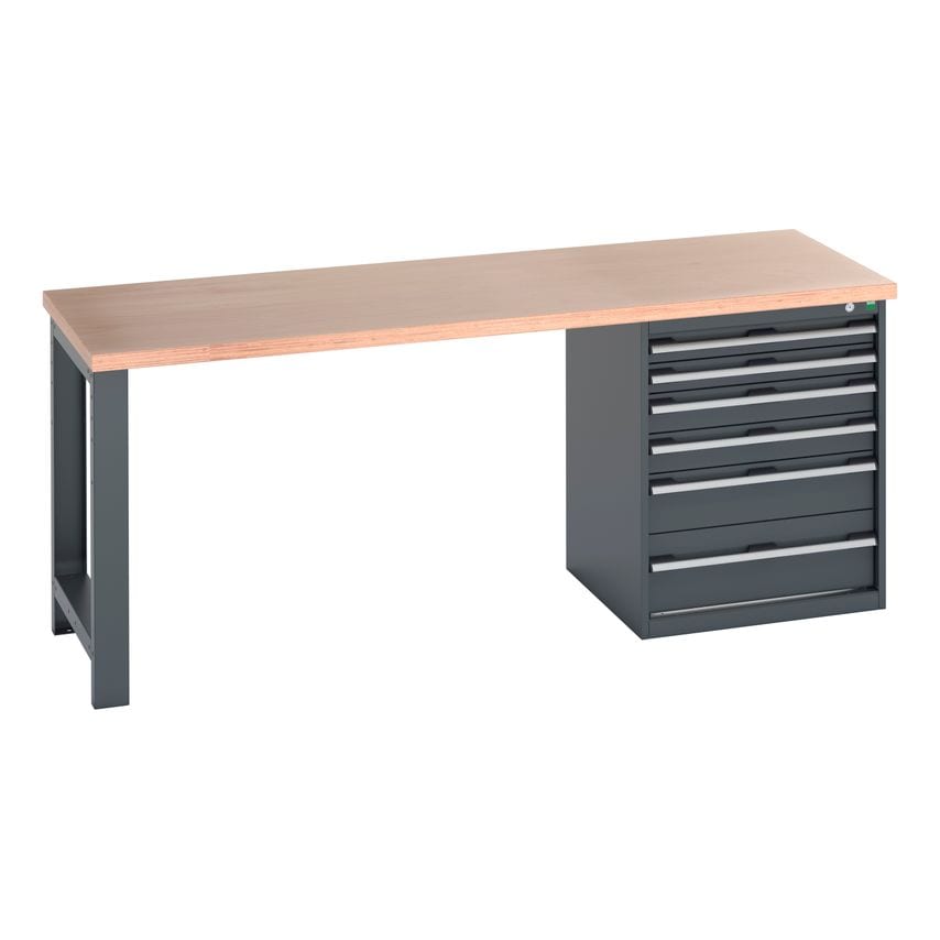 cubio Pedestal Bench (Mpx) With 6 Drawer Pedestal Cabinet. WxDxH 2000x750x840mm.