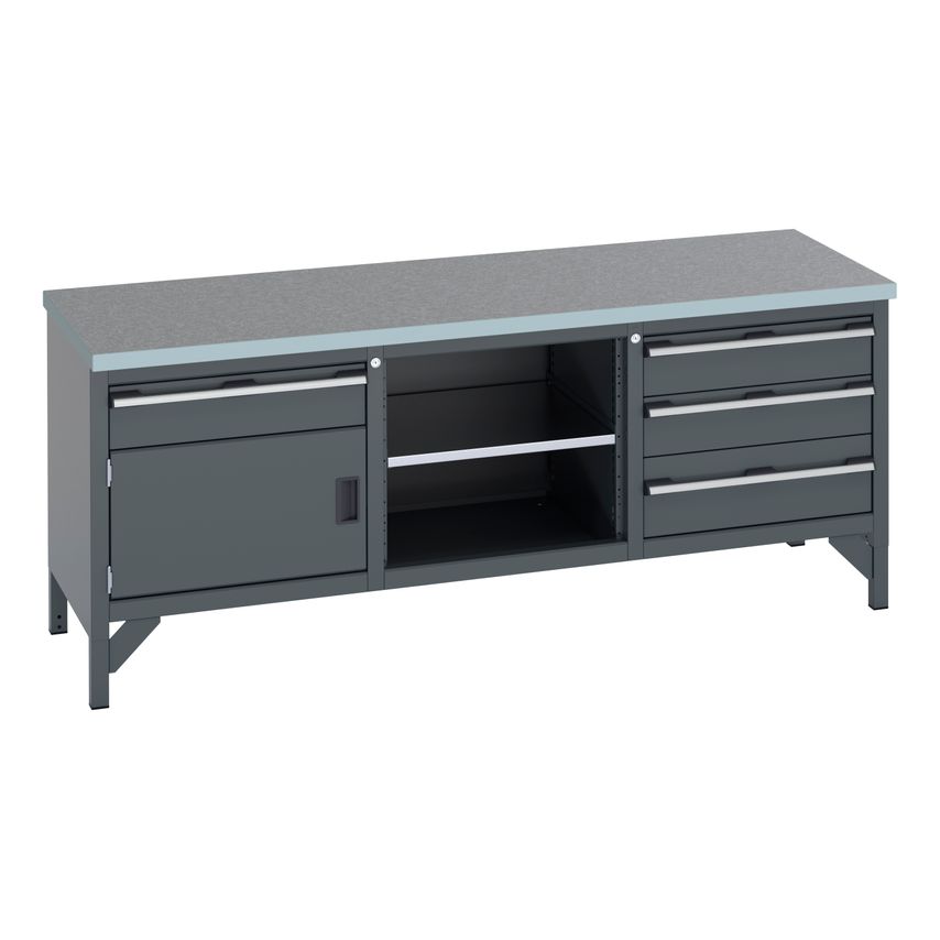 cubio Storage Bench (Lino) 5 Drawer-Door/Mid shelf/3 Drawers. WxDxH 2000x750x840