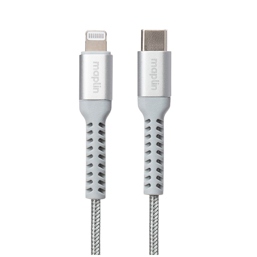 Maplin Lightning Connector To Usb-C Cable Braided 20W High Speed 1m Silver