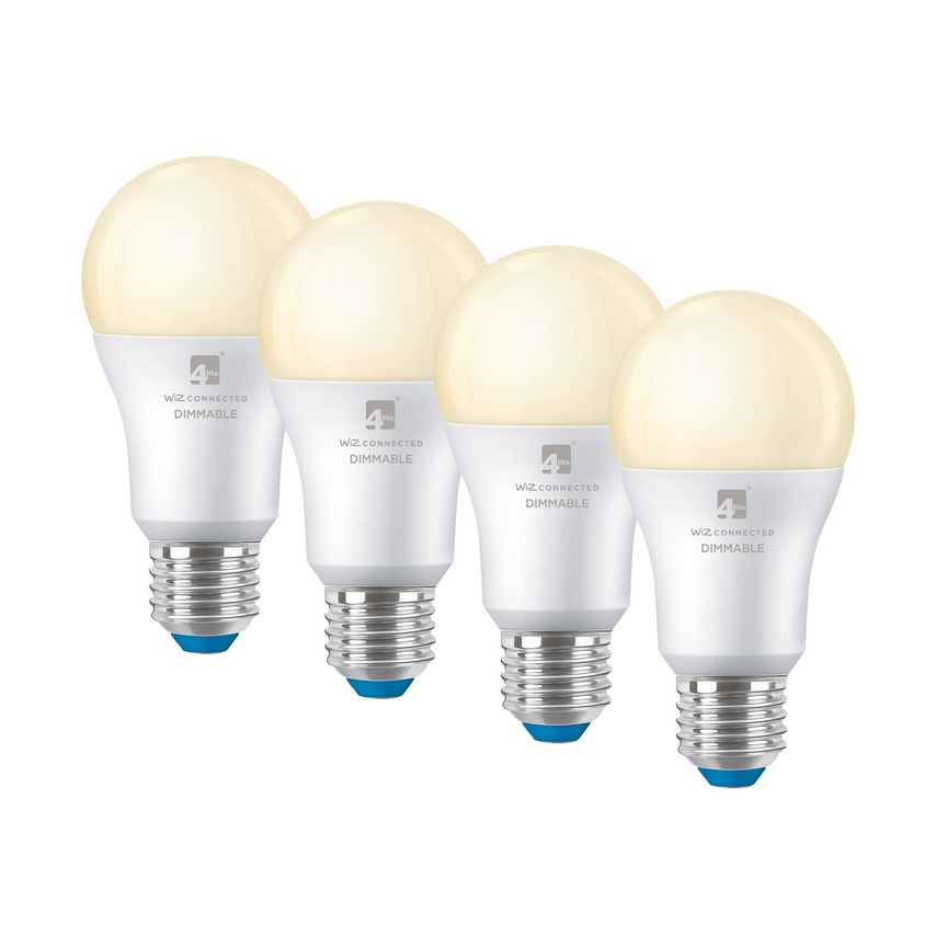 4LITE WiZ Connected A60 Warm White WiFi Led Smart Bulb - E27 Large Screw, Pack o