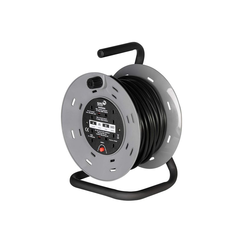 25m 4-Socket 13A Heavy Duty Steel Frame Extension Lead Cable Reel