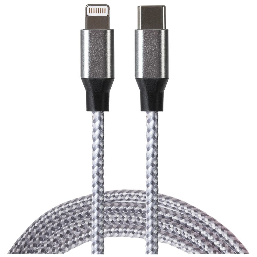 Lightning To Usb-C Braided 20W High Speed Cable - Silver, 1m