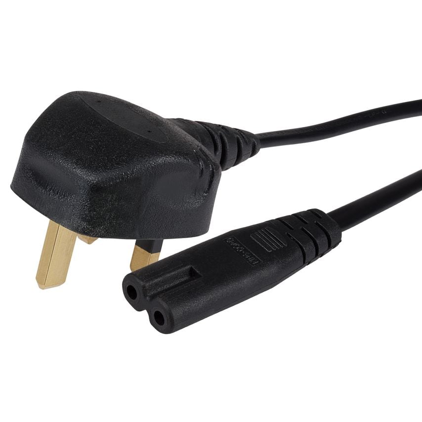 Maplin Power Lead Iec C7 Fig 8 2 Pin Plug To Uk 3 Pin Mains Plug - 2m, 3 Amp Fus