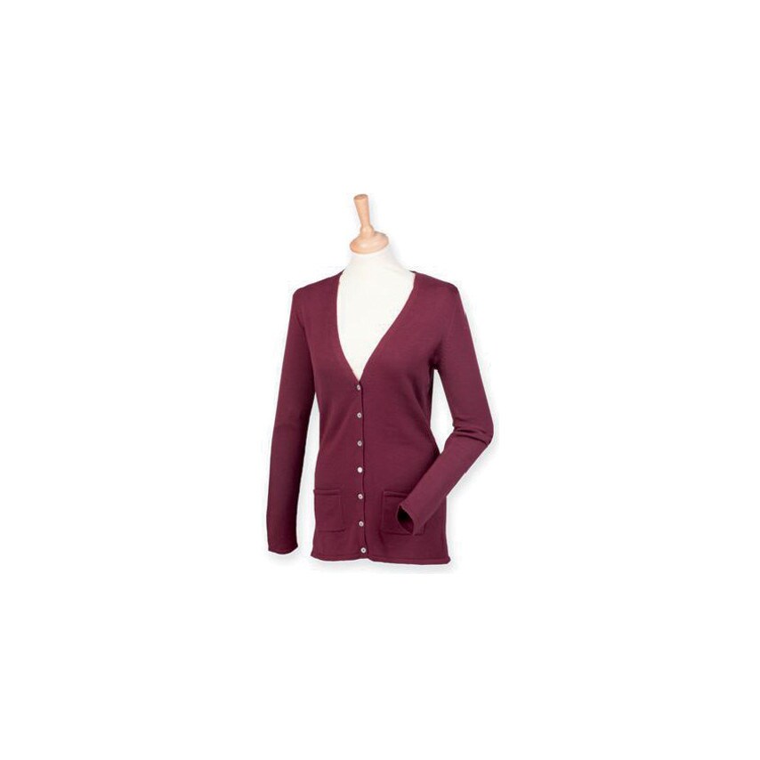 H723 Henbury Ladies V Neck Cardigan Burgundy Size 12