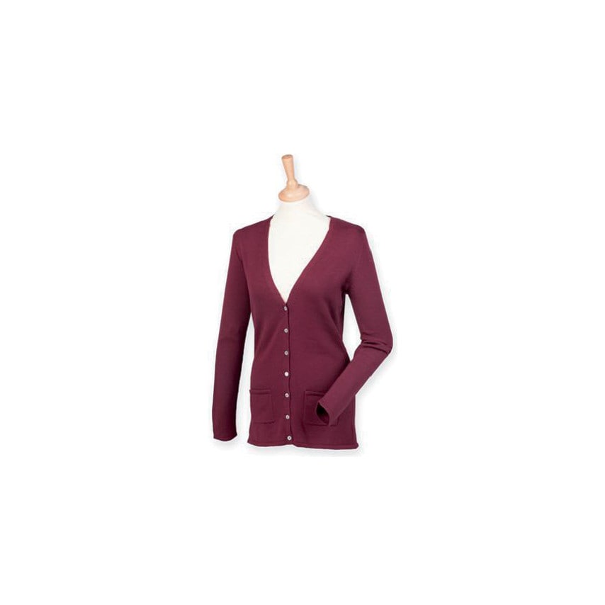 H723 Henbury Ladies V Neck Cardigan Burgundy Size 18