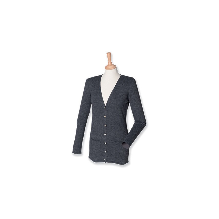H723 Henbury Ladies V Neck Cardigan Grey/Marl Size 18
