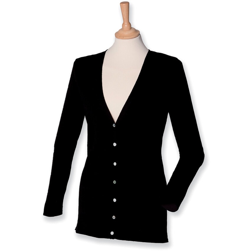 H723 Henbury Ladies V Neck Cardigan Black (S-8)