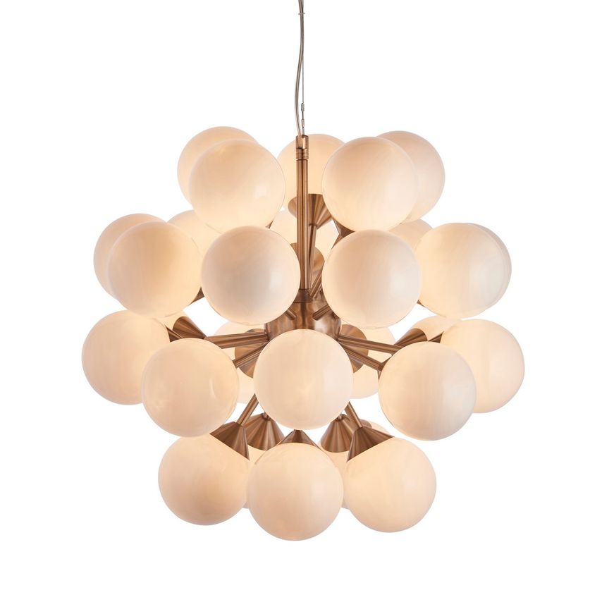 Endon Oscar Globe Pendant Satin Nickel Effect Plate & Gloss White Glass 28 Light