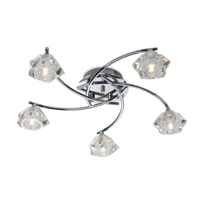 Firstlight Clara 5 Light Flush Multi Arm Ceiling Light Chrome, Clear Glass, G9